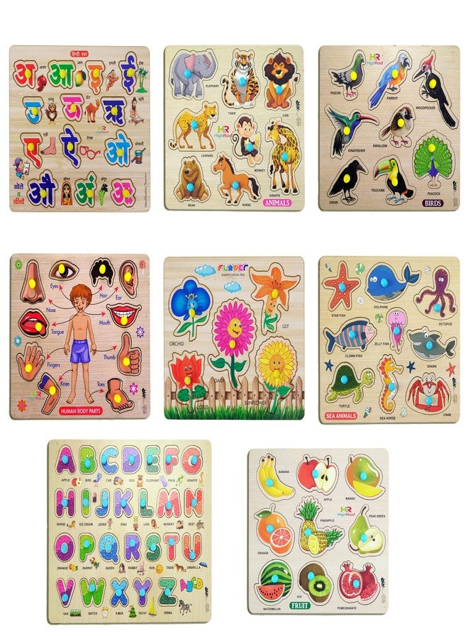 HIGHROOF® Kids Fort Pre Nursery Educational Jigsaw Puzzles for Adults Kids Learning Toys Kit Board Game 8 pcs Set of Hindi Letter Flower Alphabet Fruit Shape Colour Educational Toy - Image 1